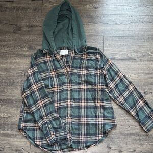 American Eagle Outfitters Hooded Plaid Button Down Shirt